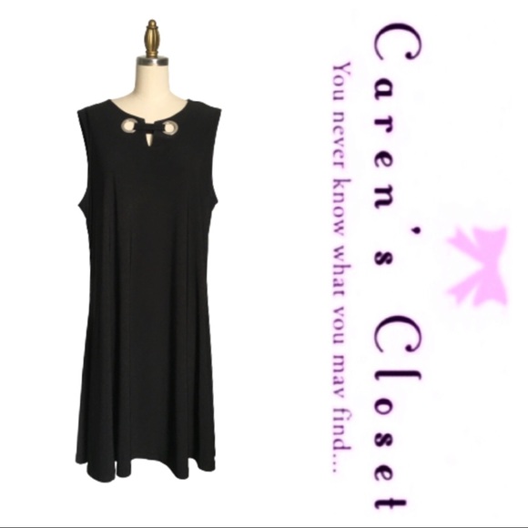 Ann Klein Black Stretch Jersey Swing Dress - Picture 2 of 6